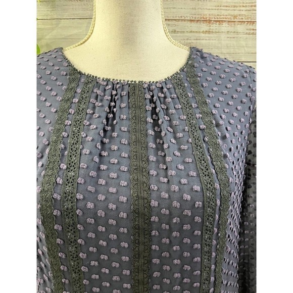 J Crew Blouse size 0 Navy Blue Lace Dotted Sheer Boho Peasant Prairie Modest - Picture 3 of 10
